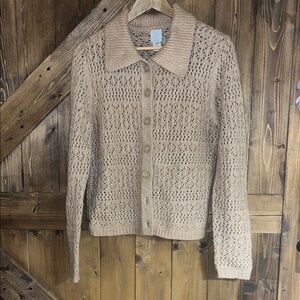Joie Tan Cardigan Sweater Open-Knit Design